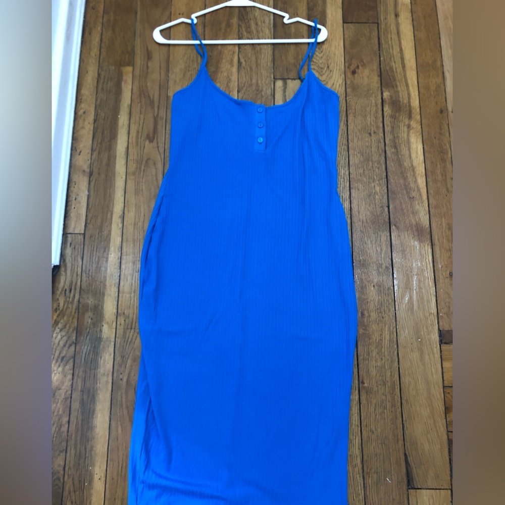 Fashion Nova Blue Ribbed Henley Bodycon Midi Dress - Picture 5 of 5